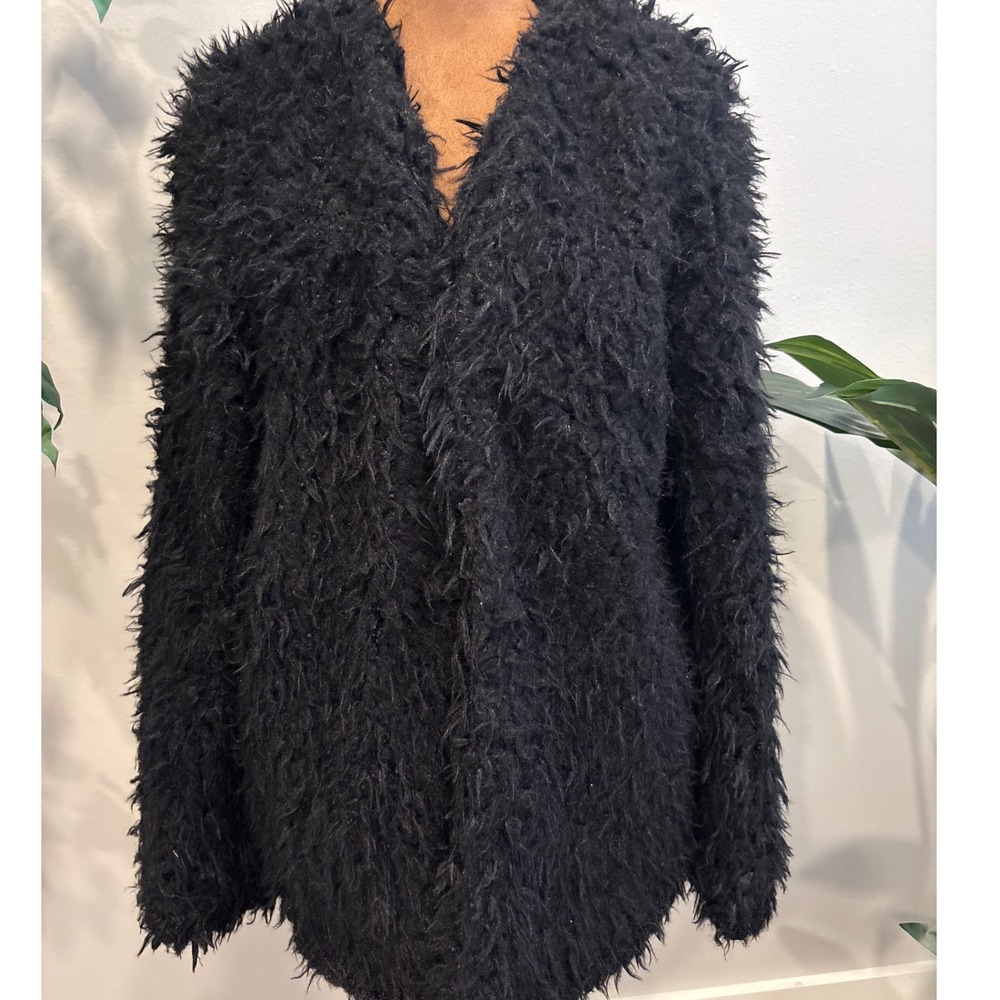 Ambiance Outerwear Shaggy Faux Fur Teddy Coat Cardigan Black Size L‎